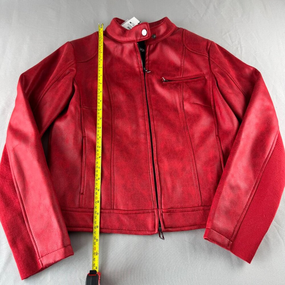 Desigual Women's Red Moto Biker Soft Faux Leather Jacket NWT Mandarin Collar L - Picture 10 of 11